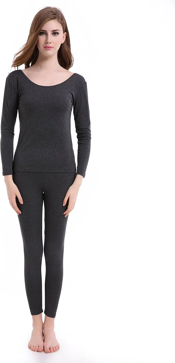 Thermal Underwear Women Long - Scoop Neck Ultra - Thin Johns Set Top & Bottom