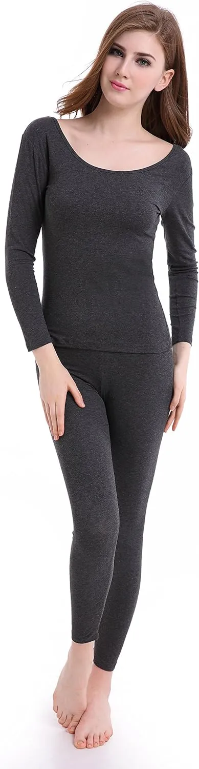 Thermal Underwear Women Long - Scoop Neck Ultra - Thin Johns Set Top & Bottom