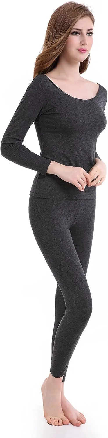 Thermal Underwear Women Long - Scoop Neck Ultra - Thin Johns Set Top & Bottom
