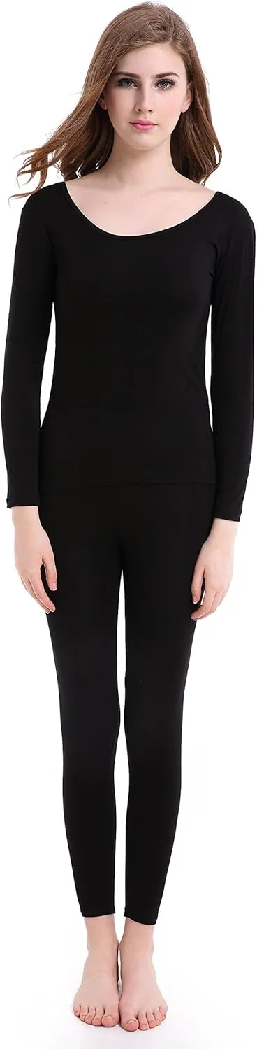 Thermal Underwear Women Long - Scoop Neck Ultra - Thin Johns Set Top & Bottom