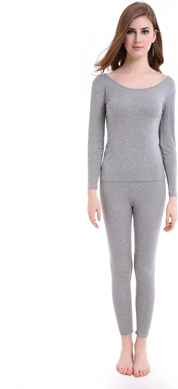 Thermal Underwear Women Long - Scoop Neck Ultra - Thin Johns Set Top & Bottom
