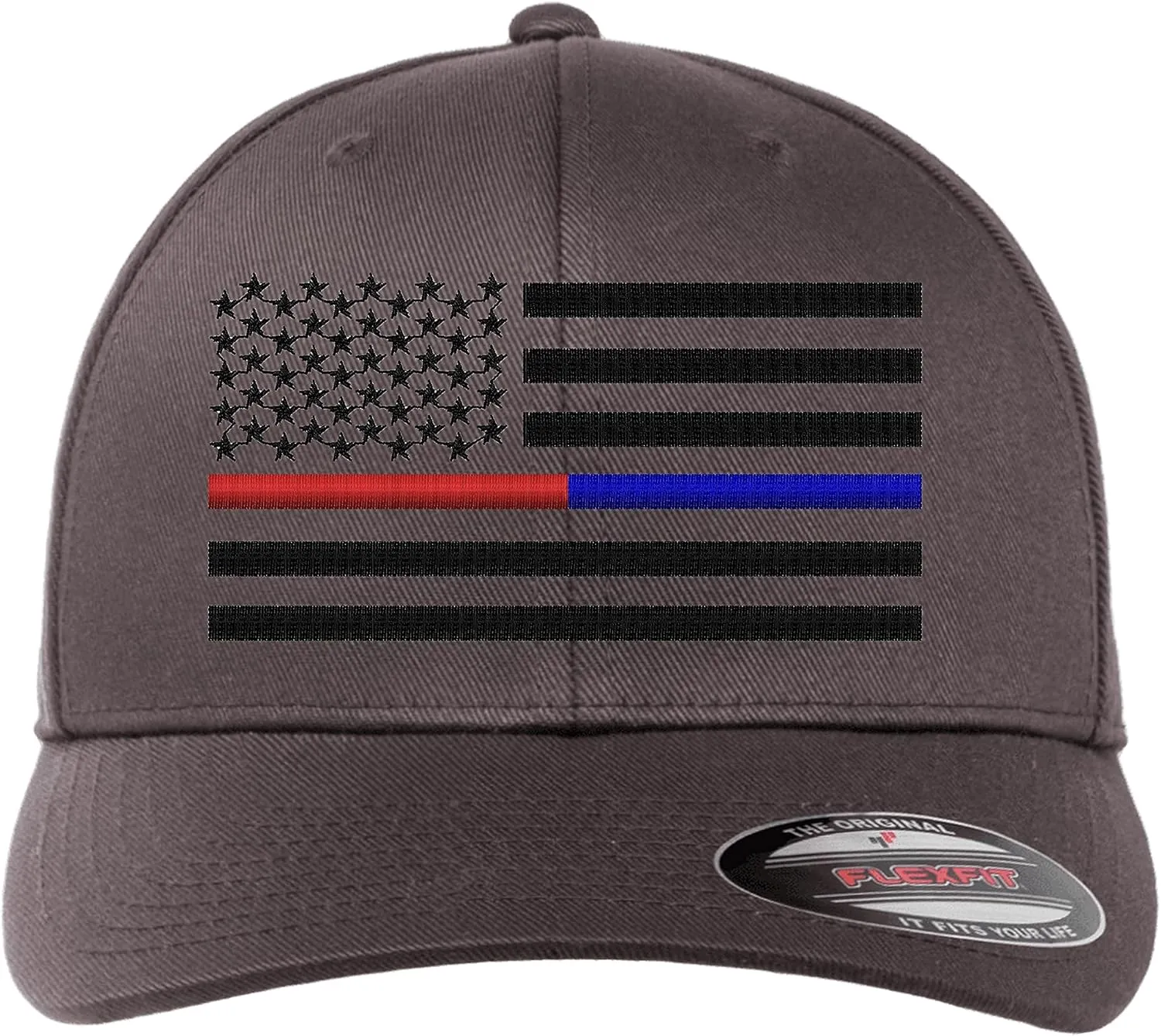 Thin Blue Line/Thin Red Line/Thin Blue and Red Line American Flag Flex Fitted Baseball Hat.
