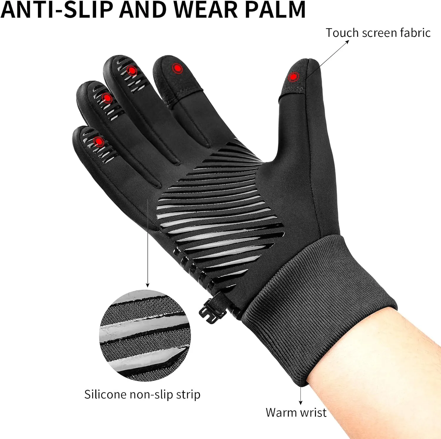 Thin Winter Water Resistant Windproof Warm Gloves for Men Women Cool Weather Thermal with Touchscreen Fingers & Anti-Slip Palm for Daily Work Running Cycling Driving Hiking Biking Walking