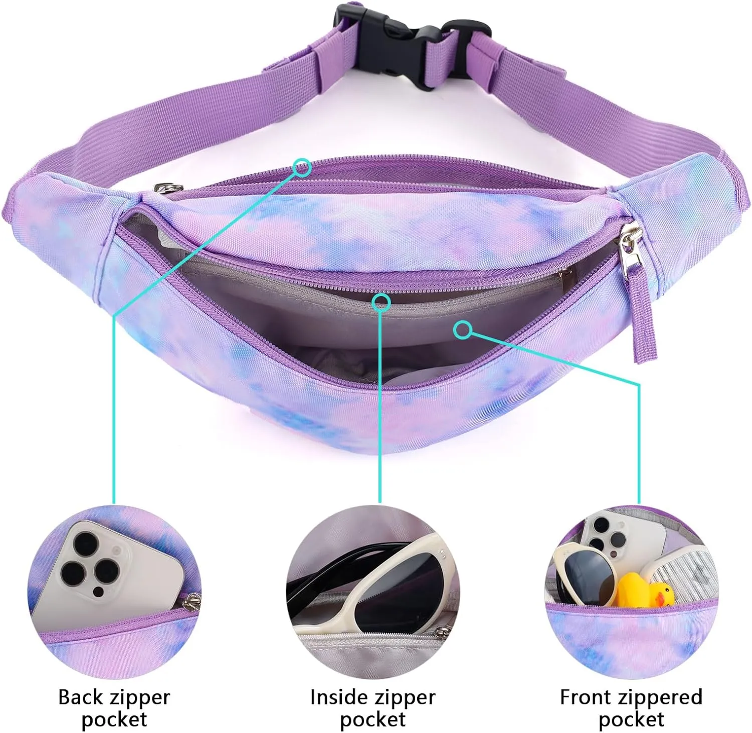 Tie Dye Kids Fanny Pack for Girls, Travel Small Waist Bag Crossbody Belt Bag for Teen Girls Toddler Cute Fanny Bag, Purple
