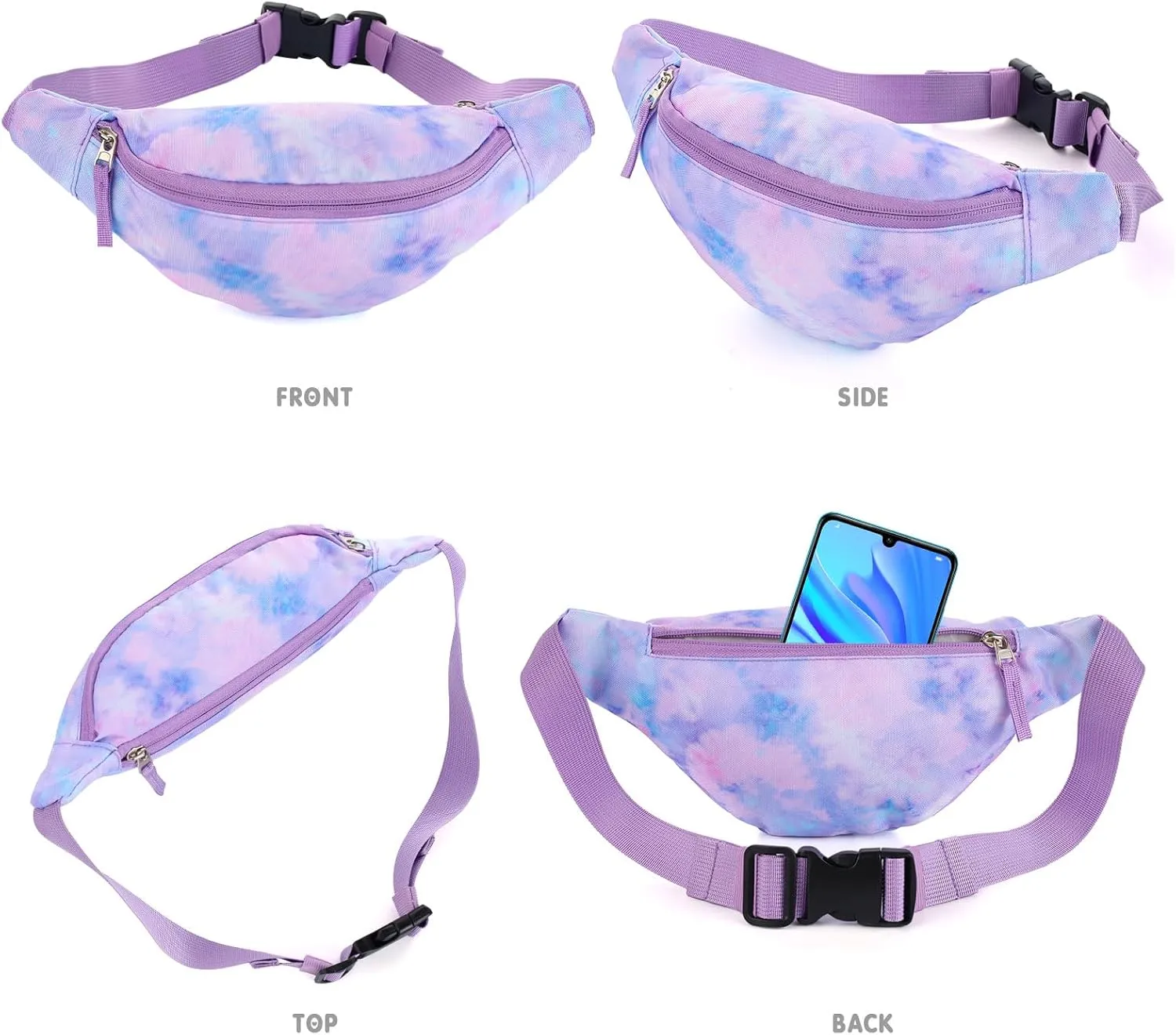 Tie Dye Kids Fanny Pack for Girls, Travel Small Waist Bag Crossbody Belt Bag for Teen Girls Toddler Cute Fanny Bag, Purple