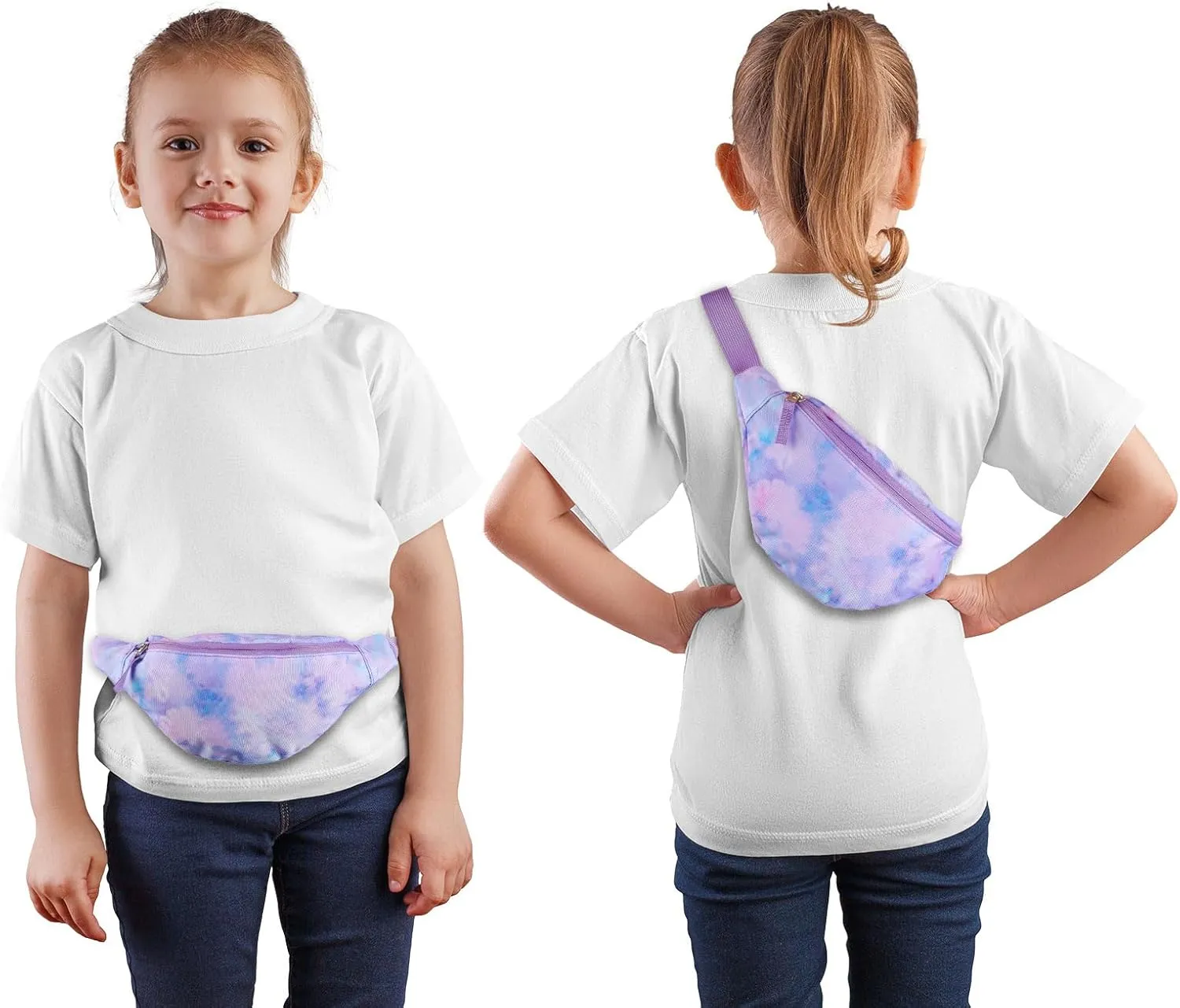 Tie Dye Kids Fanny Pack for Girls, Travel Small Waist Bag Crossbody Belt Bag for Teen Girls Toddler Cute Fanny Bag, Purple