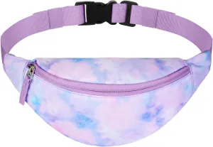 Tie Dye Kids Fanny Pack for Girls, Travel Small Waist Bag Crossbody Belt Bag for Teen Girls Toddler Cute Fanny Bag, Purple