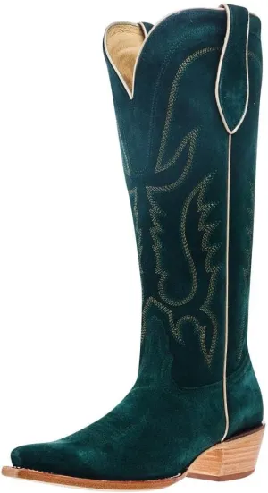 Tony Lama Women`s Emerald Suede Vamp 15In Emerald Suede Top Boot