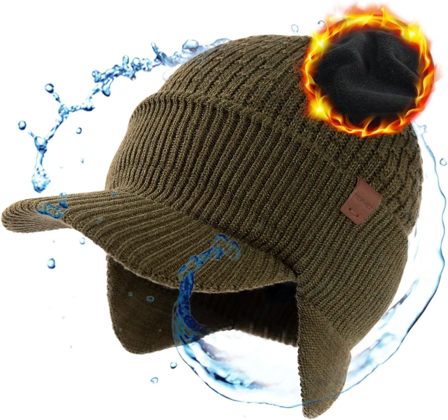 TOP-EX 50% Merino Wool Winter Hats Beanie with Brim Waterproof Warm Fleece Lined for Cold Weather