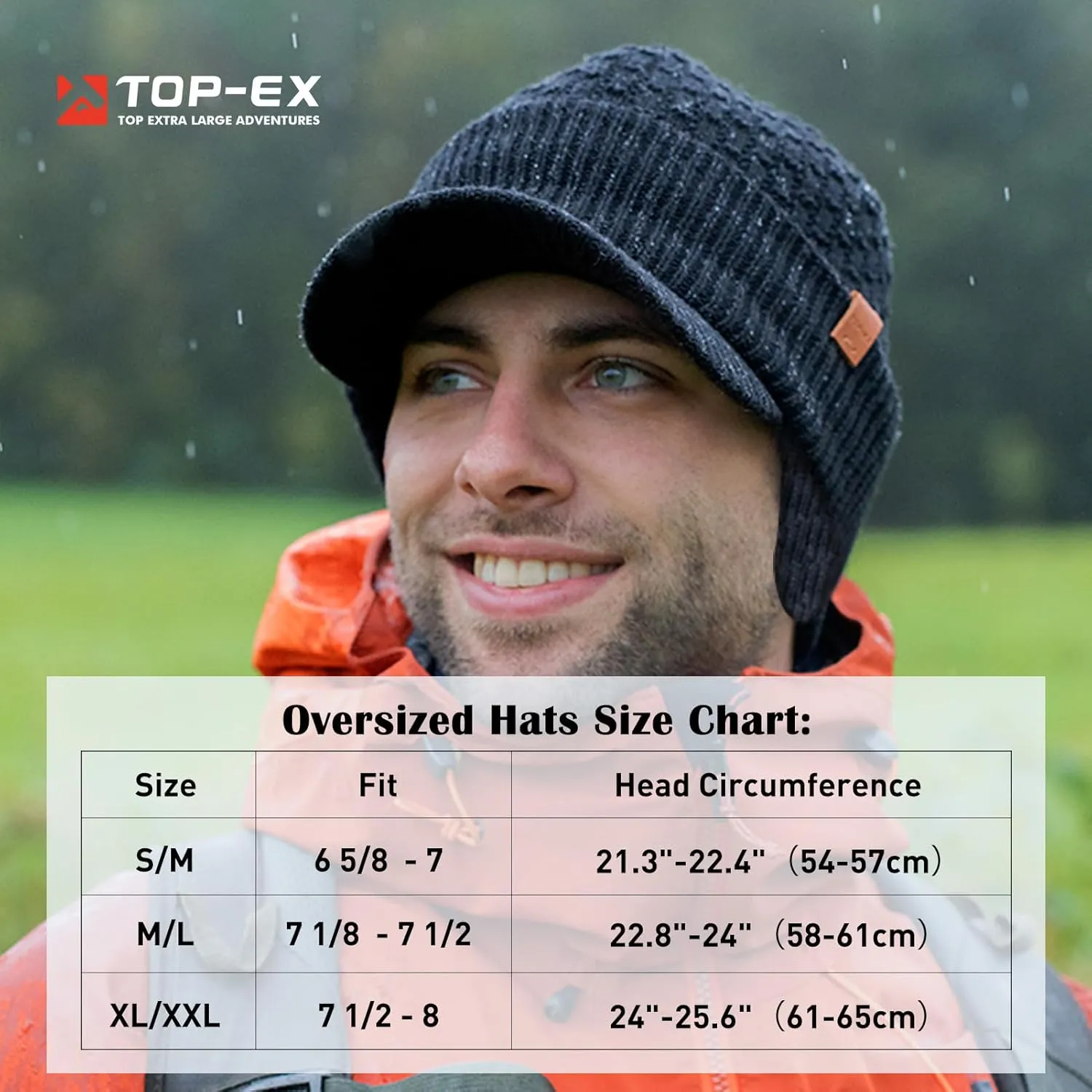 TOP-EX 50% Merino Wool Winter Hats Beanie with Brim Waterproof Warm Fleece Lined for Cold Weather