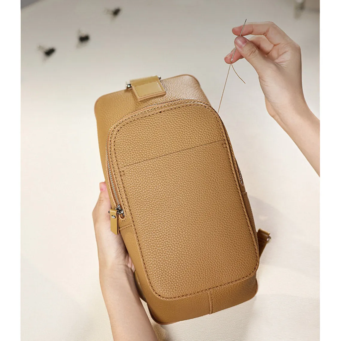 Top Grain Leather Men Fanny Pack Waist Bag DIY Kit