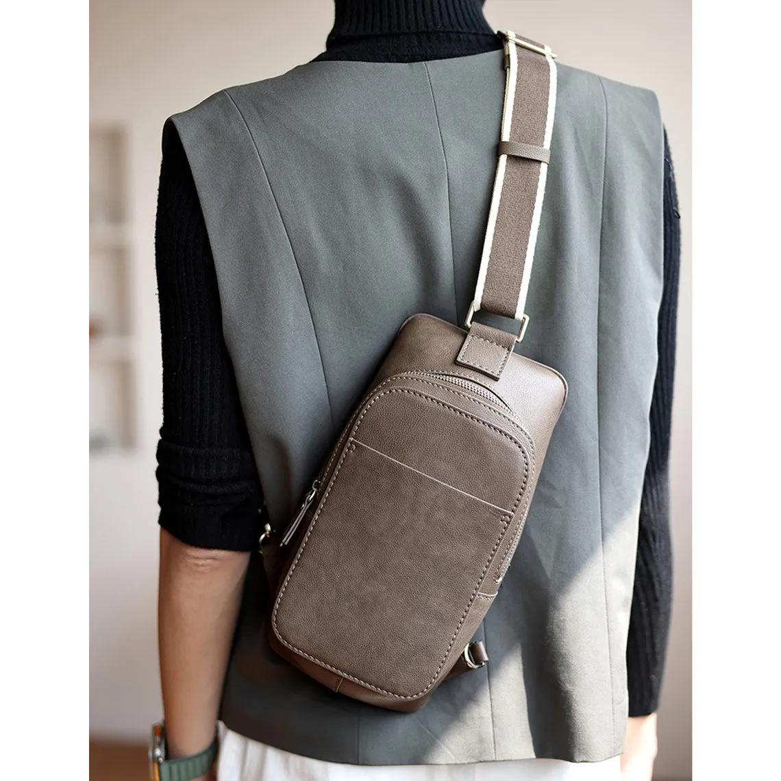 Top Grain Leather Men Fanny Pack Waist Bag DIY Kit