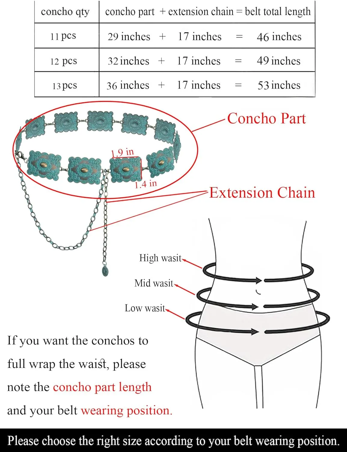 TOPACC Concho belts for Women Western Metal Cowgirl Boho Chain Belt for Dresses Jeans Country Concert Outfit