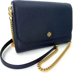Tory Burch Emerson Chain Wallet Leather Cross Body Bag (Navy)