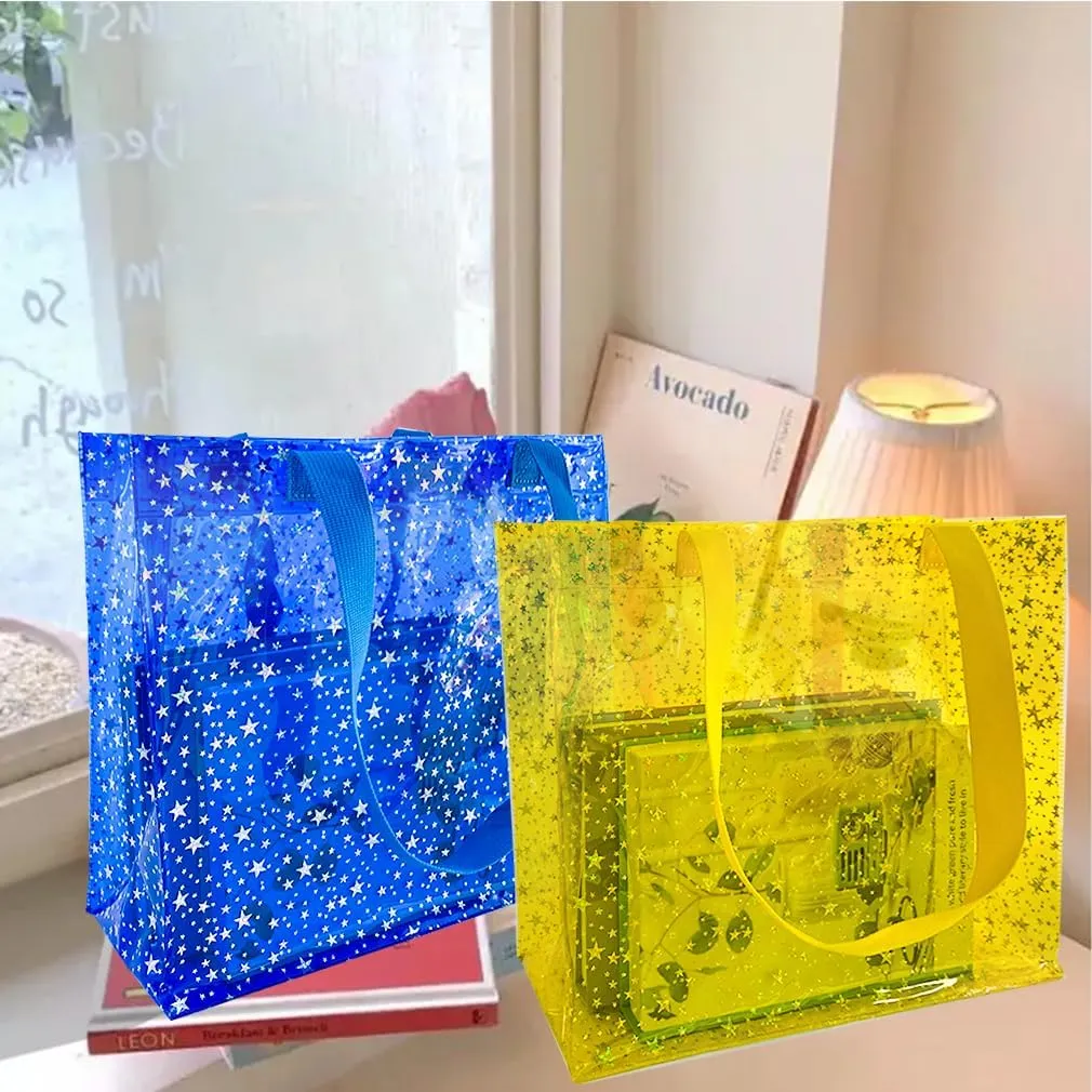 TotePrint 2PCS Clear Star Hand Bags - Versatile Waterproof, Embossed Star Work Shoulder Totes for Women