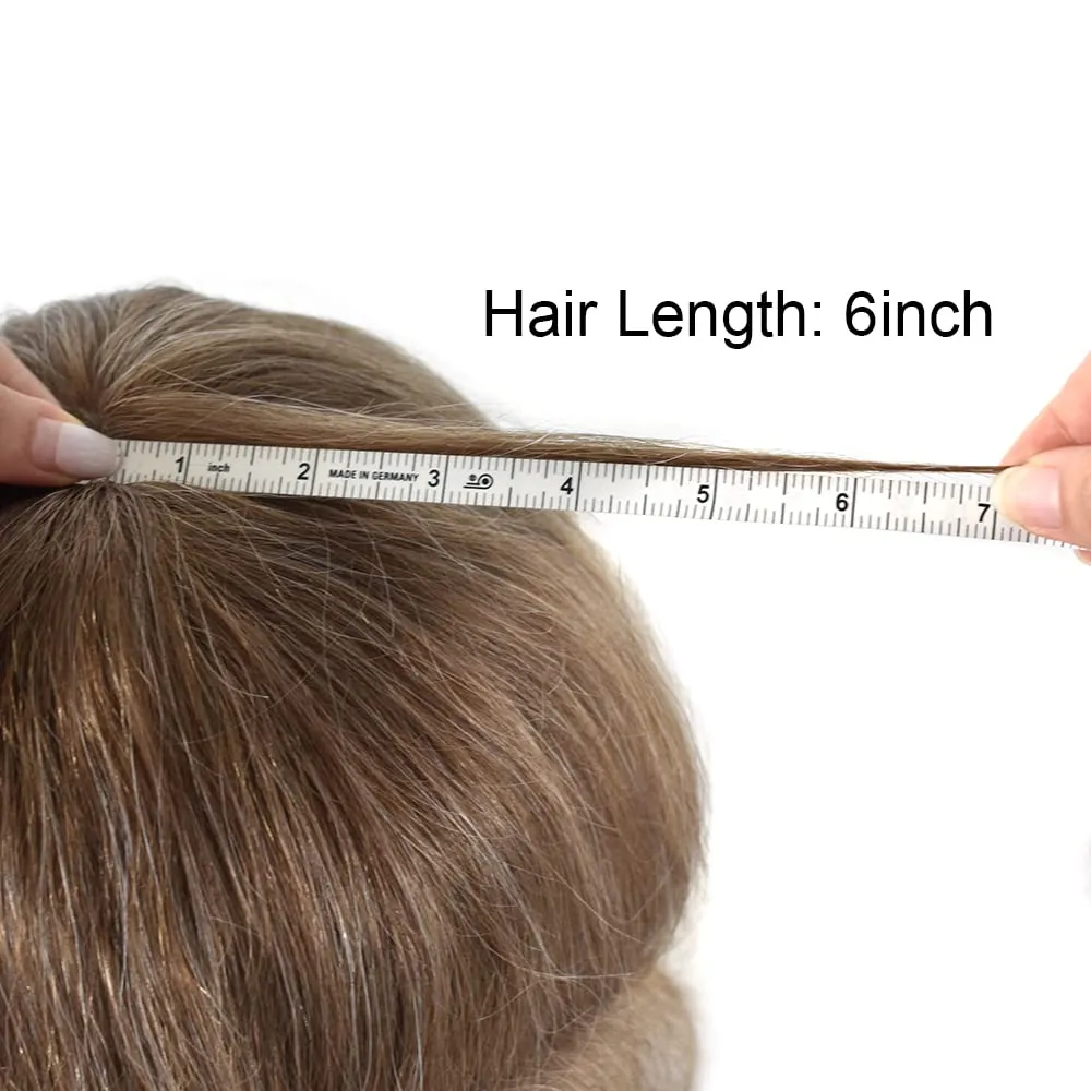 Toupee for Men Hair Replacement System 0.04mm V-Loop Ulta Thin Skin European Human Hair Piece Invisible Mens Hair Toupee Male Wig Units (7X9"-90% Light Density, BROWN/BLONDE MIX WARM TONE 17R#)