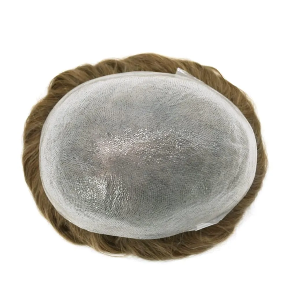 Toupee For Men Super Thin Skin Mens Toupee 0.04mm Ultra Thin Skin V-loop Hair System For Men 8x10 Inches Human Hair HairPiece Black Brown Blonde Gray Hairpiece Wig (310# Dark Brown With 10% Gray)