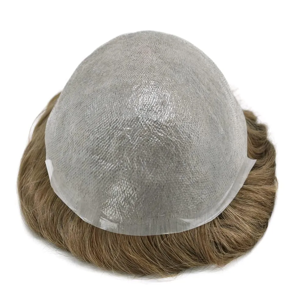 Toupee For Men Super Thin Skin Mens Toupee 0.04mm Ultra Thin Skin V-loop Hair System For Men 8x10 Inches Human Hair HairPiece Black Brown Blonde Gray Hairpiece Wig (310# Dark Brown With 10% Gray)