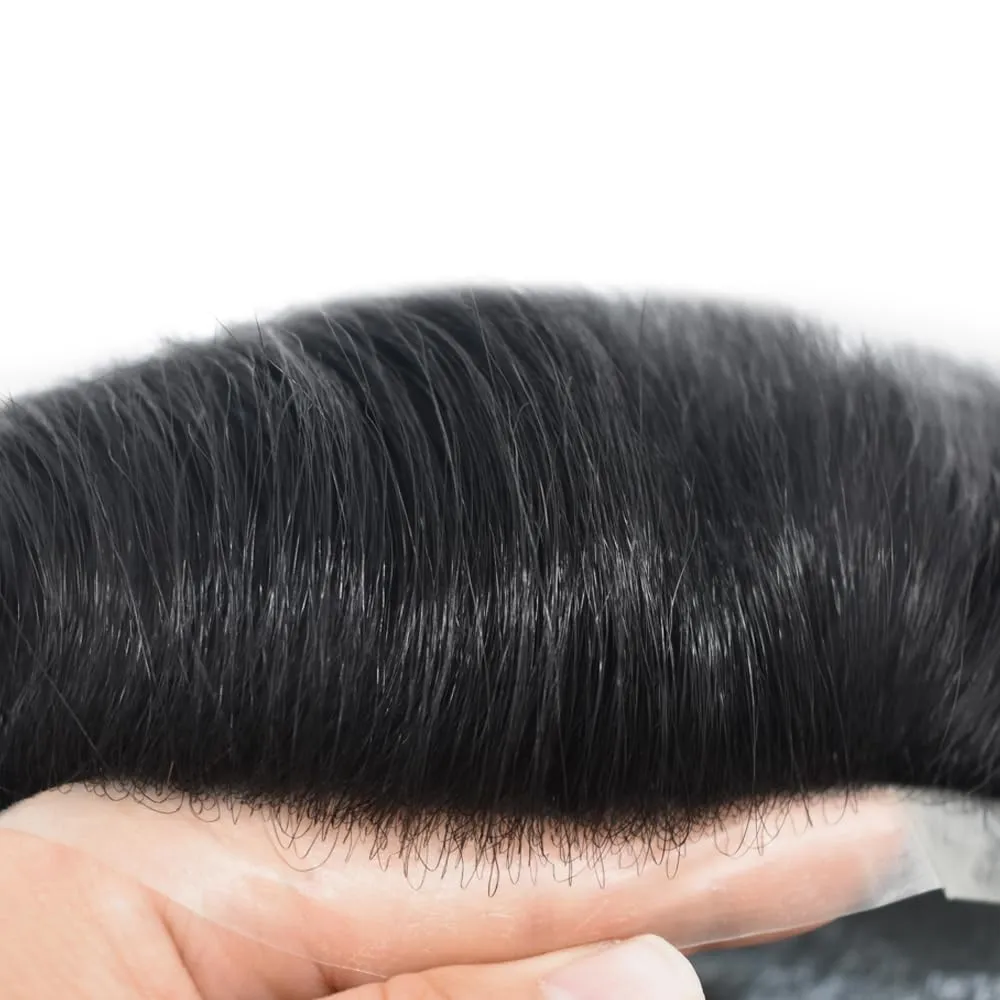 Toupee For Men Ultra Thin Skin Mens Toupee Human Hair V-Looped Natural Hairline Hairpiece Prosthesis For Men Hair Replacement Systems8*10"-100% density#1 Jet Black