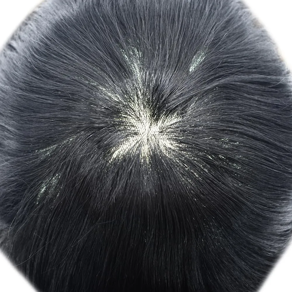 Toupee For Men Ultra Thin Skin Mens Toupee Human Hair V-Looped Natural Hairline Hairpiece Prosthesis For Men Hair Replacement Systems8*10"-100% density#1 Jet Black
