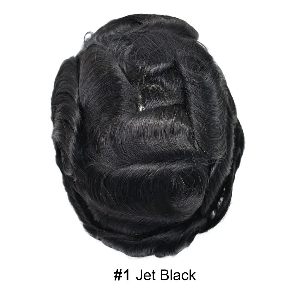 Toupee For Men Ultra Thin Skin Mens Toupee Human Hair V-Looped Natural Hairline Hairpiece Prosthesis For Men Hair Replacement Systems8*10"-100% density#1 Jet Black