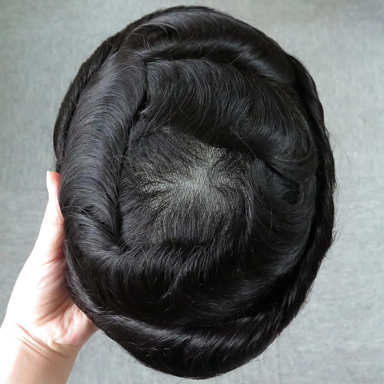 Toupee for Men's Hair Pieces Human Hair Replacement Systems Ultra Thin Skin V Looped Black Hair Unit #1C