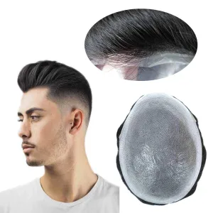 Toupee for Men's Hair Pieces Human Hair Replacement Systems Ultra Thin Skin V Looped Black Hair Unit #1C