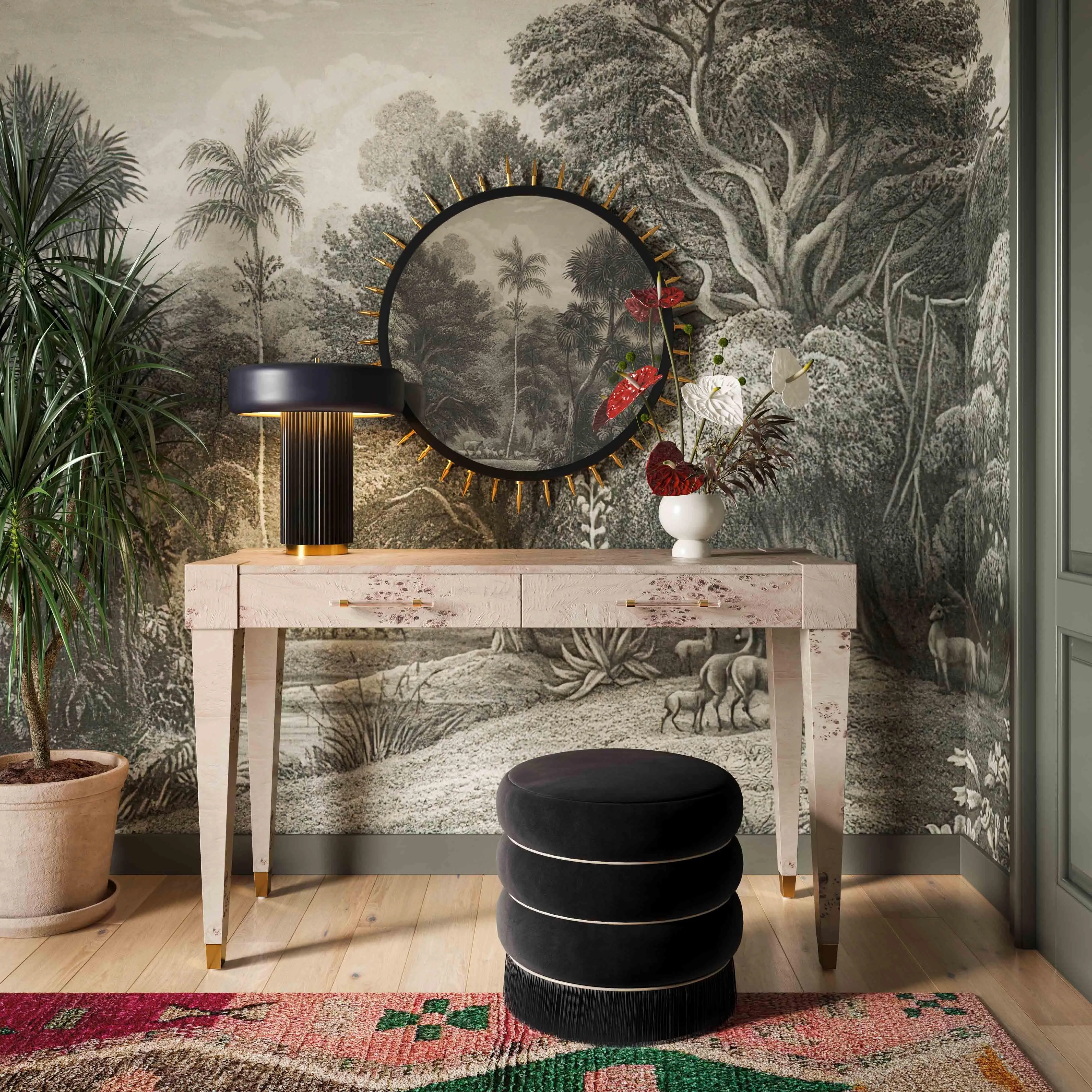 Tov Lakka Black Velvet Ottoman