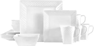 Trellis White Square 16 Piece Dinnerware Set, Service For 4