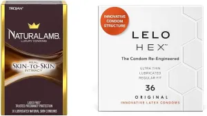 TROJAN NaturaLamb 10 Count & LELO HEX 36 Pack Ultra Thin 0.045mm Condoms