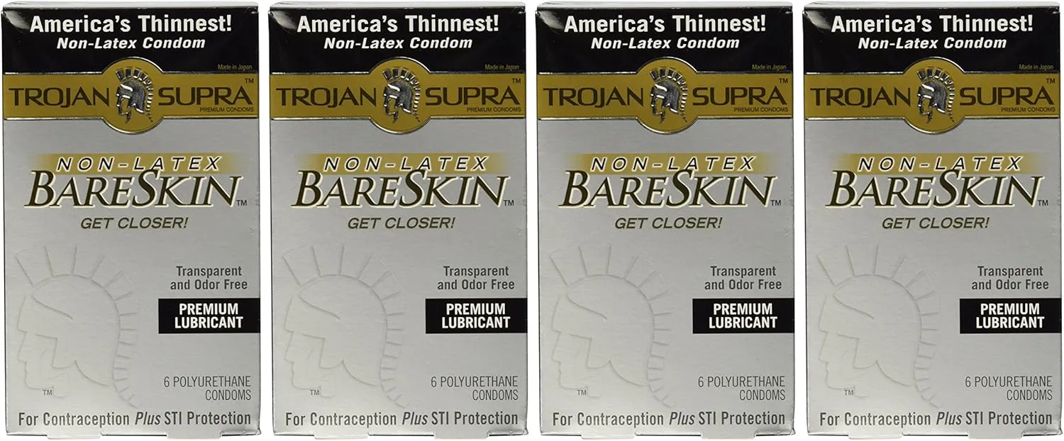 Trojan Supra Lubricated Premium Condoms MicroSheer Polyurethane Ultra-Thin 6 ea (Pack of 4)