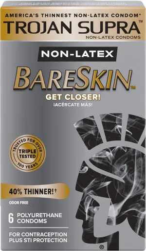 Trojan Supra Ultra Thin MicroSheer Polyurethane Lubricated Premium Condoms, 6/Pack, 6 Ea