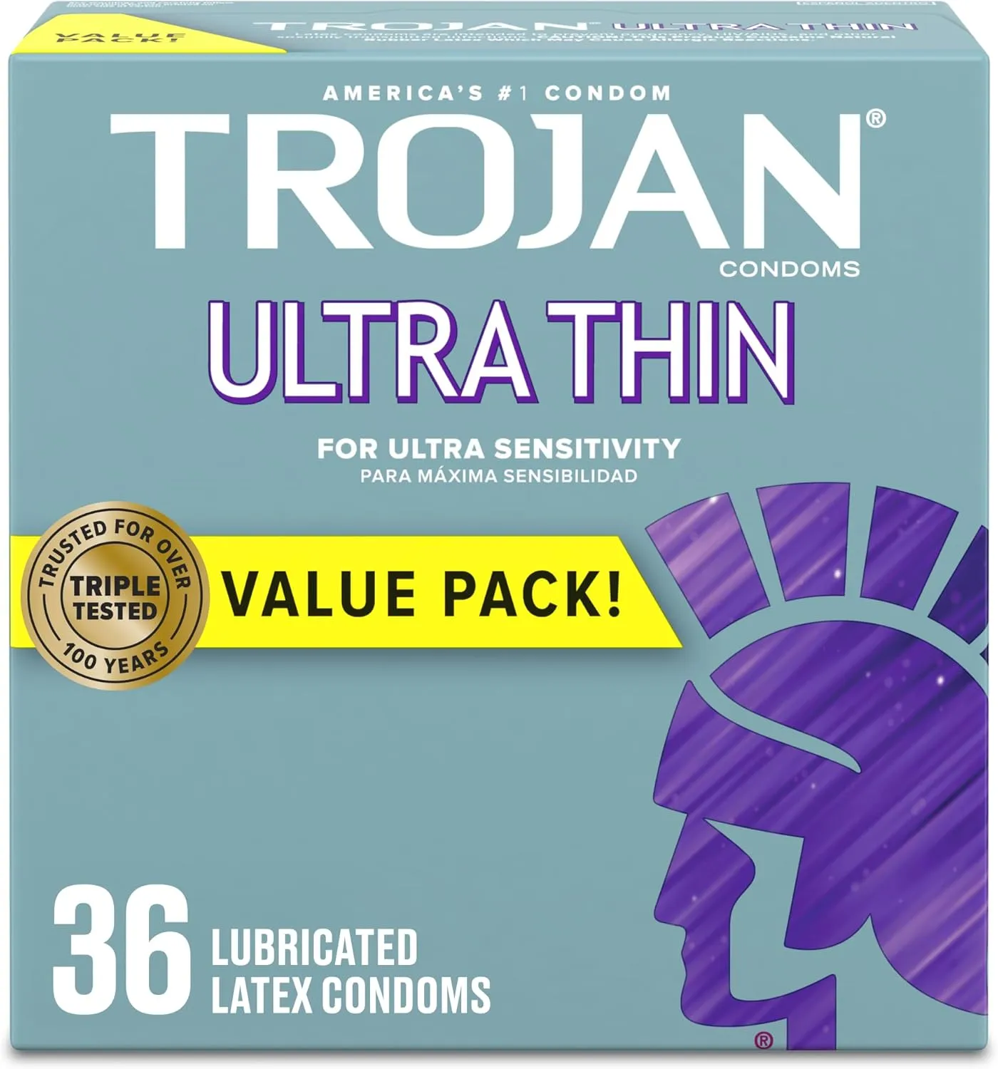 TROJAN Ultra Thin Condoms For Ultra Sensitivity, Lubricated Condoms for Men, America’s Number One Condom, 36 Count Value Pack