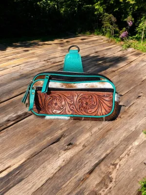 Turquoise Cowhide Tooled Leather Fanny Pack