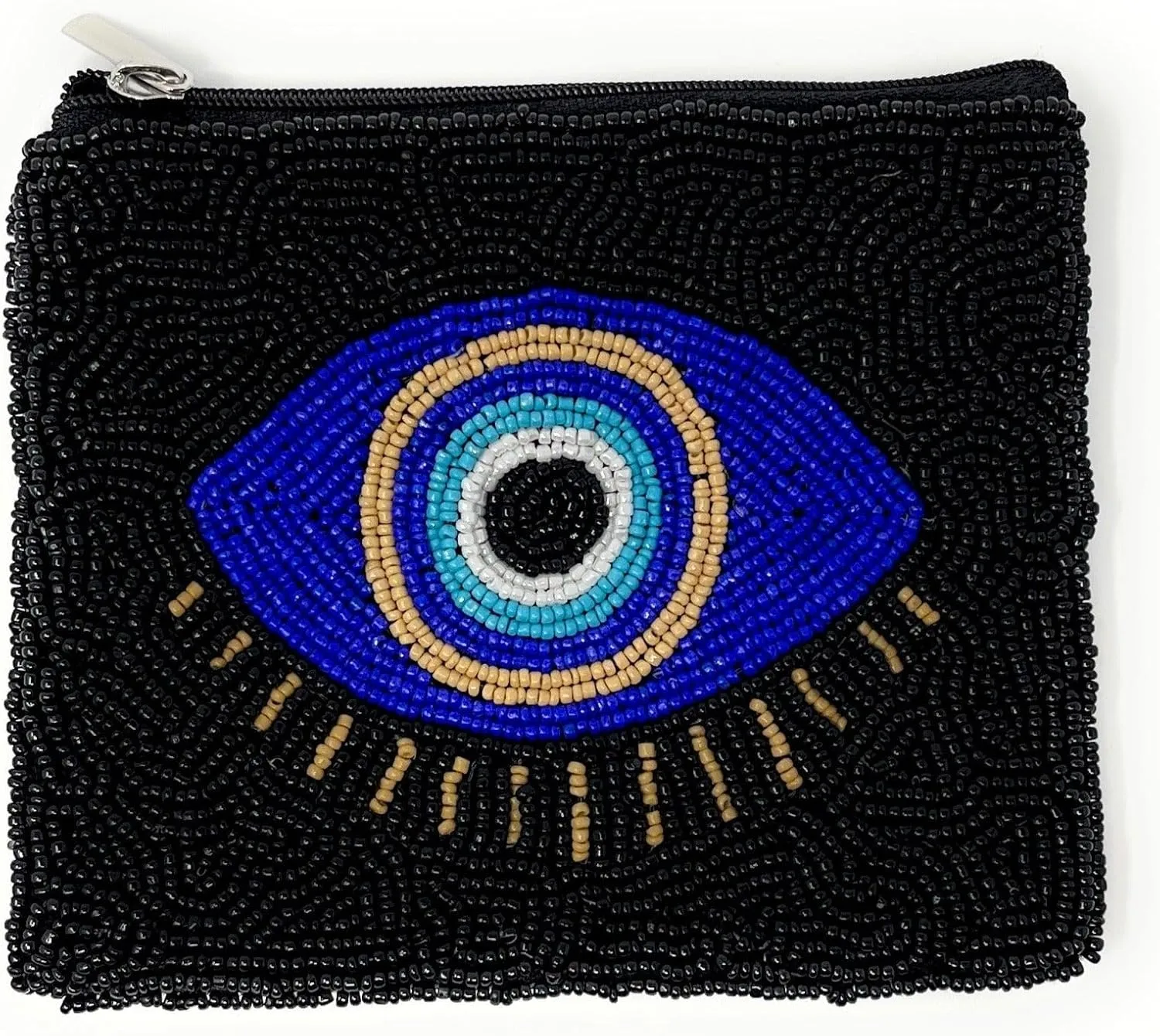 TWINE AND LOVE Evil Eye Beaded Pouch Purse, Black Beaded Coin Purse, Coin Pouch Small Wallets Card Holder Bag, Evil Eye Card Case Wallet, Birthday Gift, CP0494