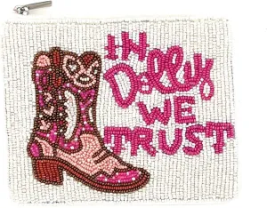 TWINE AND LOVE In Dolly We Trust Beaded Purse, Coin Pouch, Small Wallet, Small Pouch, Birthday Gift, Purse to Carry Essentials, Country Music Fan Gift, Gift Card Pouch, beige