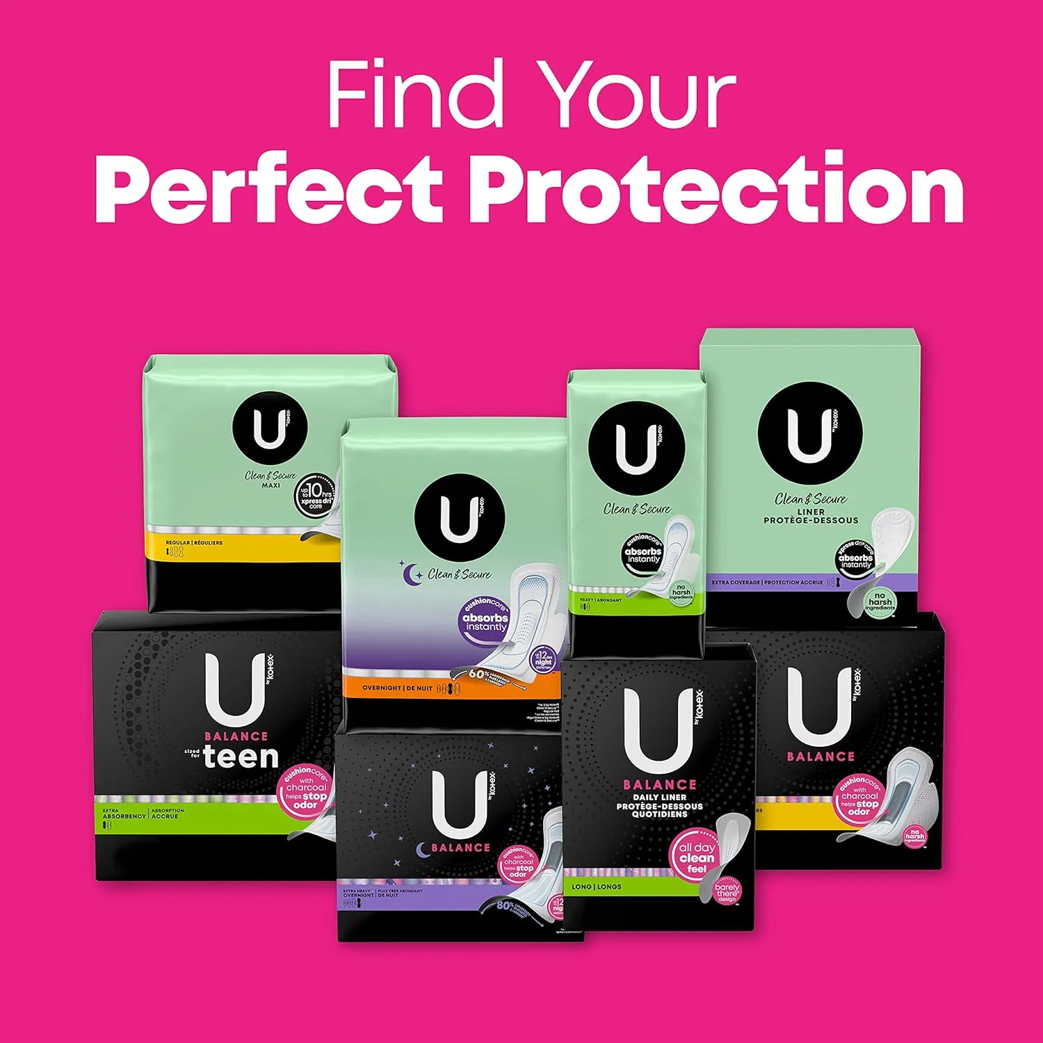 U by Kotex Balance Ultra Thin Overnight Pads with Wings, Extra Heavy Absorbency, 30 Count (Pack of 2)