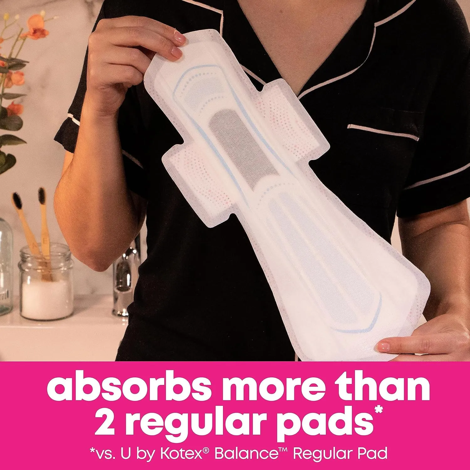 U by Kotex Balance Ultra Thin Overnight Pads with Wings, Extra Heavy Absorbency, 30 Count (Pack of 2)