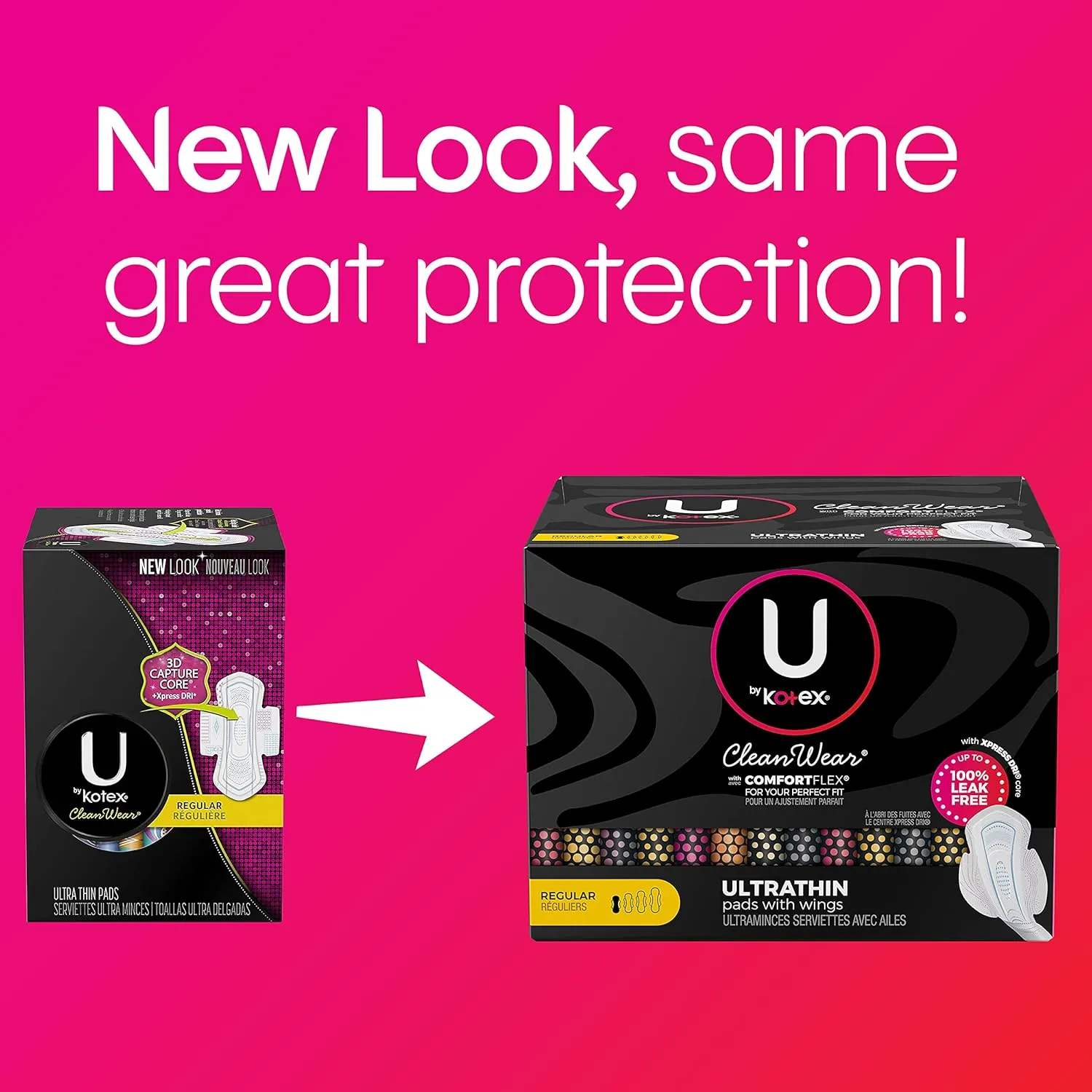U by Kotex CleanWear Ultra Thin Feminine Pads with Wings, Regular, Fragrance-Free, 50 Count