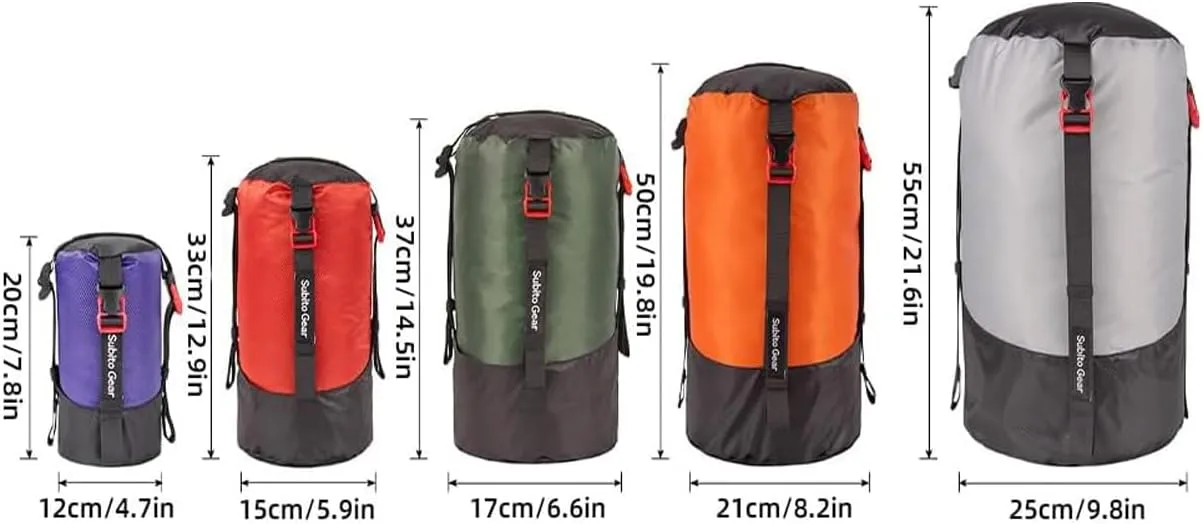Ultra-Light Compression Stuff Sack, 70D Nylon Sleeping Bag Stuff Sack 1L/5L/7L/17L/25L Compression Bag Space Saving Gear for Camping Hiking Backpacking