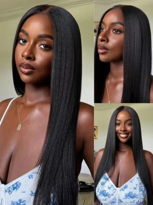 UNICE Glueless Wigs Human Hair Pre Plucked Pre Cut 5x5 Thin HD Lace Closure Wigs Yaki Straight Human Hair Front Wig Bleached Knots Match All Skin Tones 180% Density 16 inch