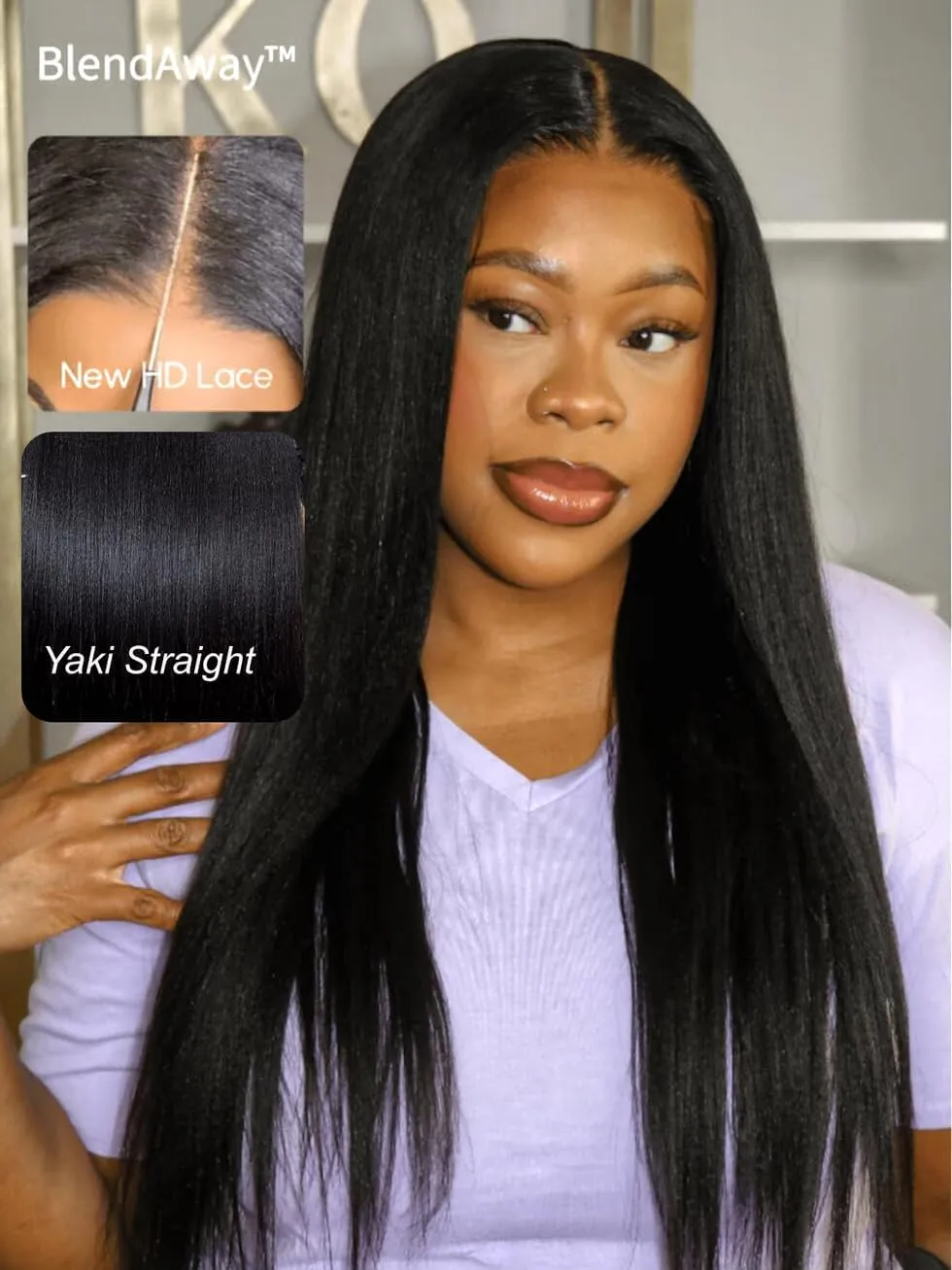 UNICE Glueless Wigs Human Hair Pre Plucked Pre Cut 5x5 Thin HD Lace Closure Wigs Yaki Straight Human Hair Front Wig Bleached Knots Match All Skin Tones 180% Density 24 inch