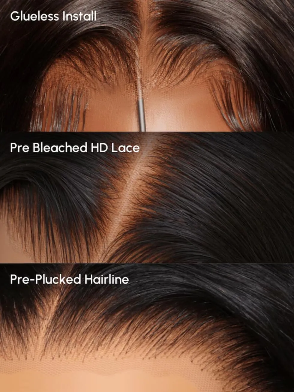 UNICE Glueless Wigs Human Hair Pre Plucked Pre Cut 5x5 Thin HD Lace Closure Wigs Yaki Straight Human Hair Front Wig Bleached Knots Match All Skin Tones 180% Density 24 inch