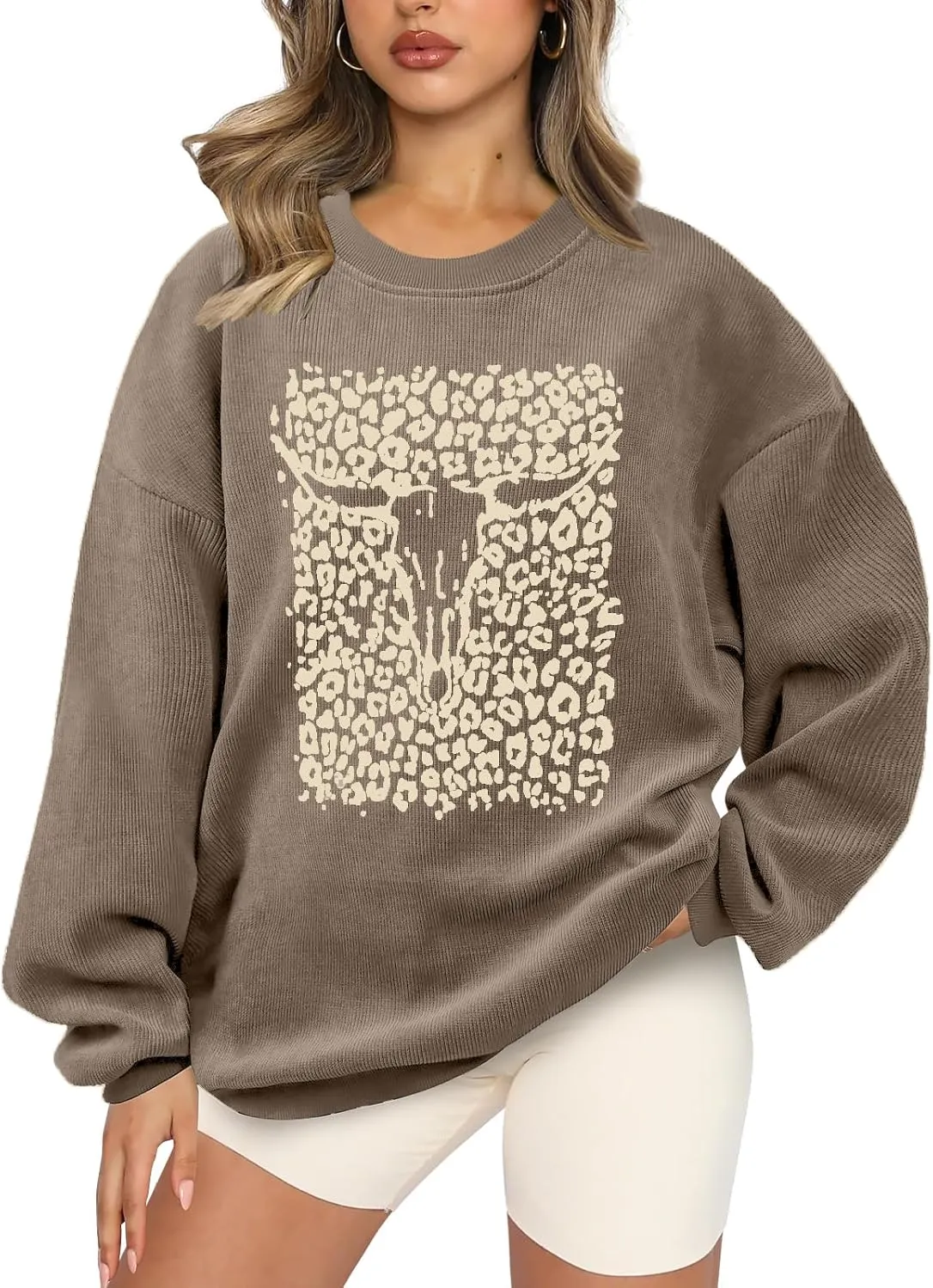 UNIQUEONE Boho Cow Skull Sweatshirt Women: Oversized Vintage Western Rodeo Graphic Tee Country Concert Outfits Pullover Tops