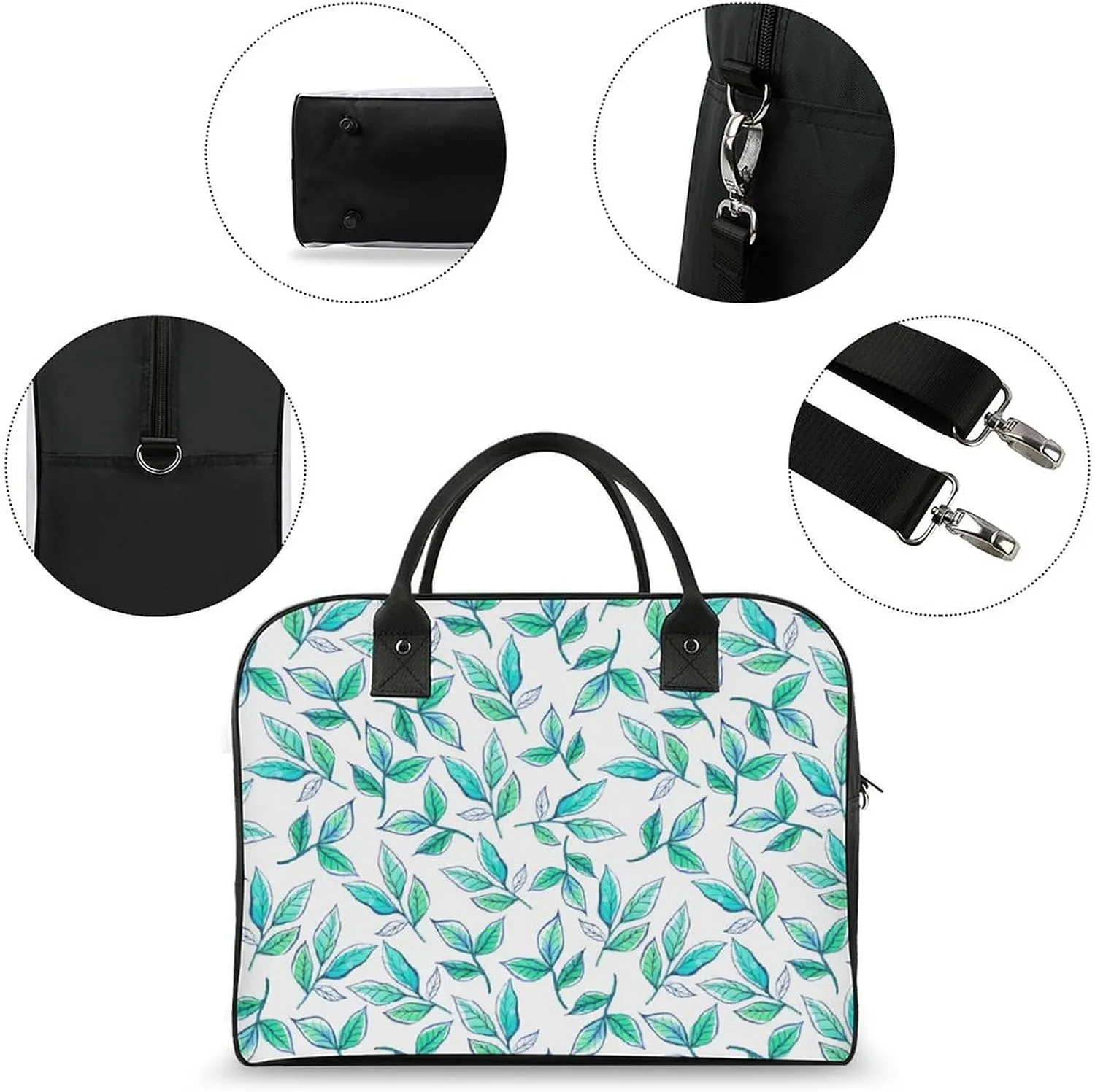 Unisex Crossbody Nylon Blue Leaves Fashion Handbag for Journey 13" X 19" X 8"