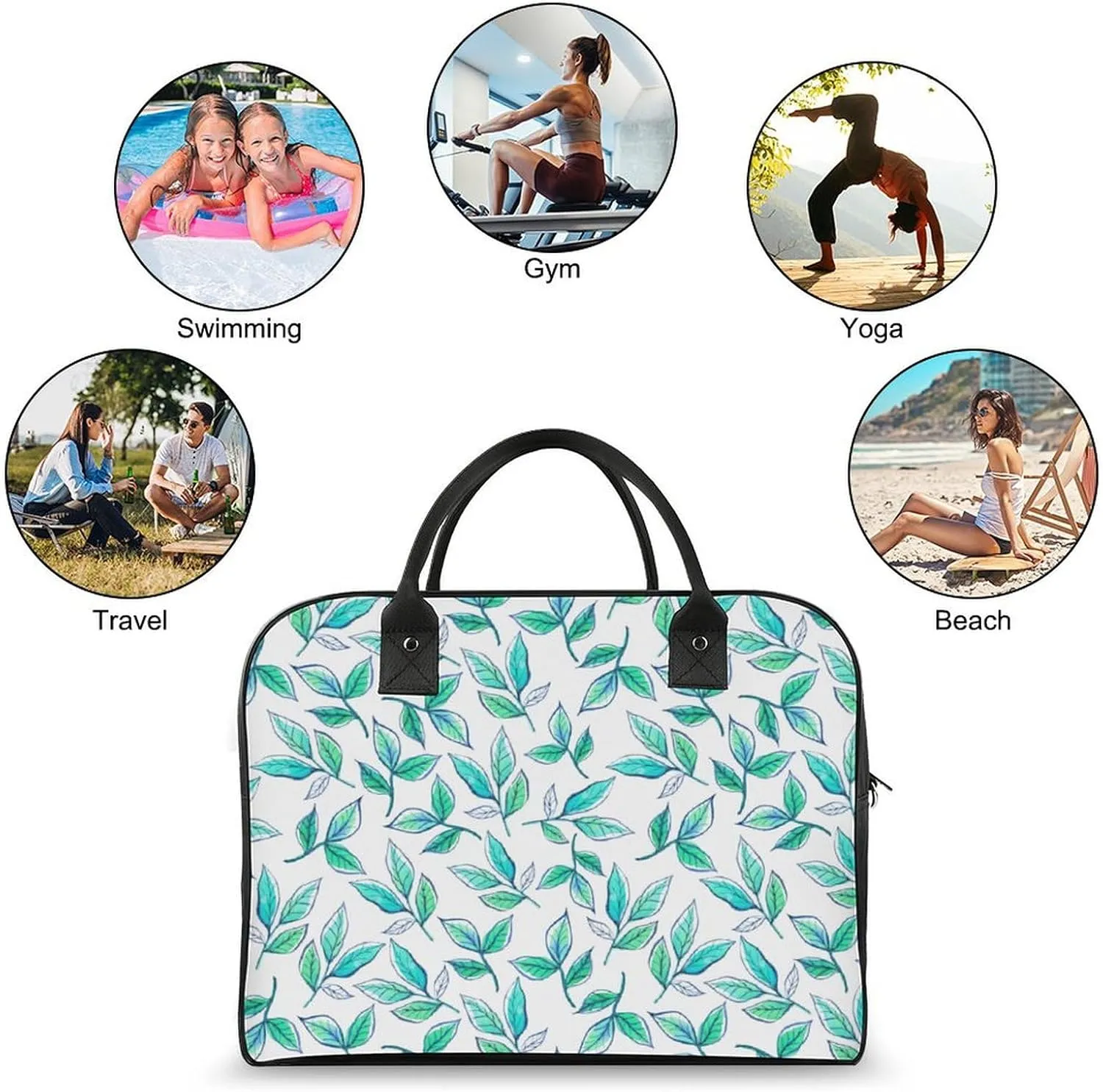 Unisex Crossbody Nylon Blue Leaves Fashion Handbag for Journey 13" X 19" X 8"