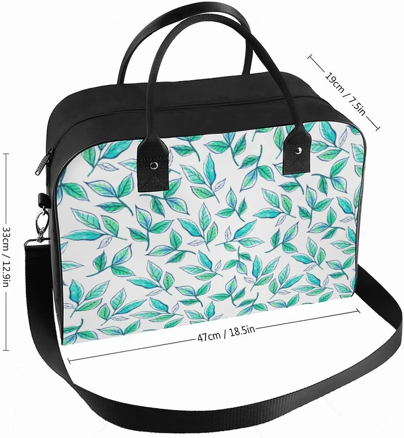 Unisex Crossbody Nylon Blue Leaves Fashion Handbag for Journey 13" X 19" X 8"