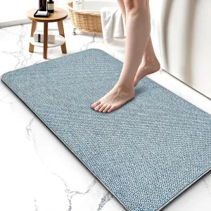 Upgraded Thin Bathroom Rugs, Bath Mat Super Absorbent, Bath Rugs Rubber Backing Non-Slip, Quick Dry Machine Washable, Cozy Cloth Bathroom Mat fit Under Door/Sink/ Bathtub/Area Rug Sets 24''x36''-Blue