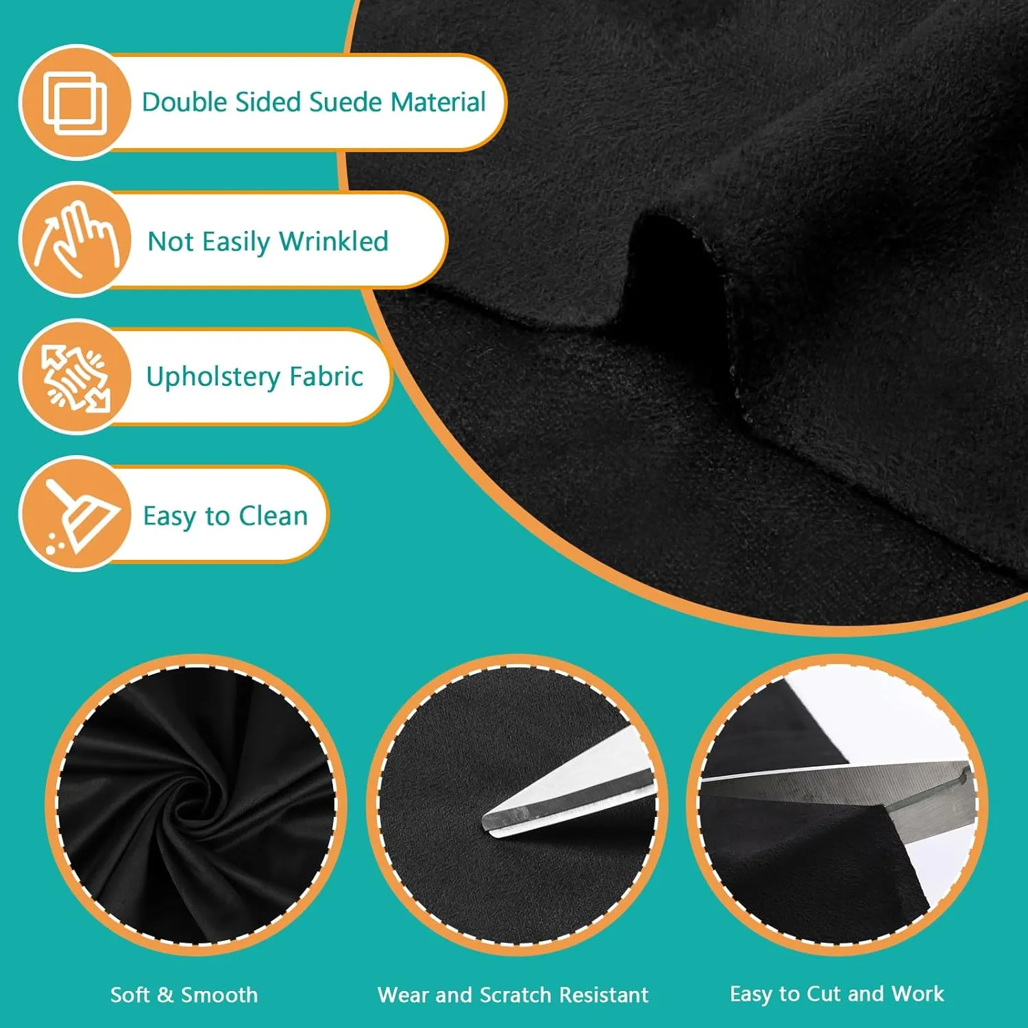 Upholstery Suede Fabric Soft & Smooth Suede Cloth Double-Sided Suede Material Furniture and Car Upholstery for Sofa,Chairs,Pillows,Vehicle Door Panel, Roof (48inchx60inch, Black)