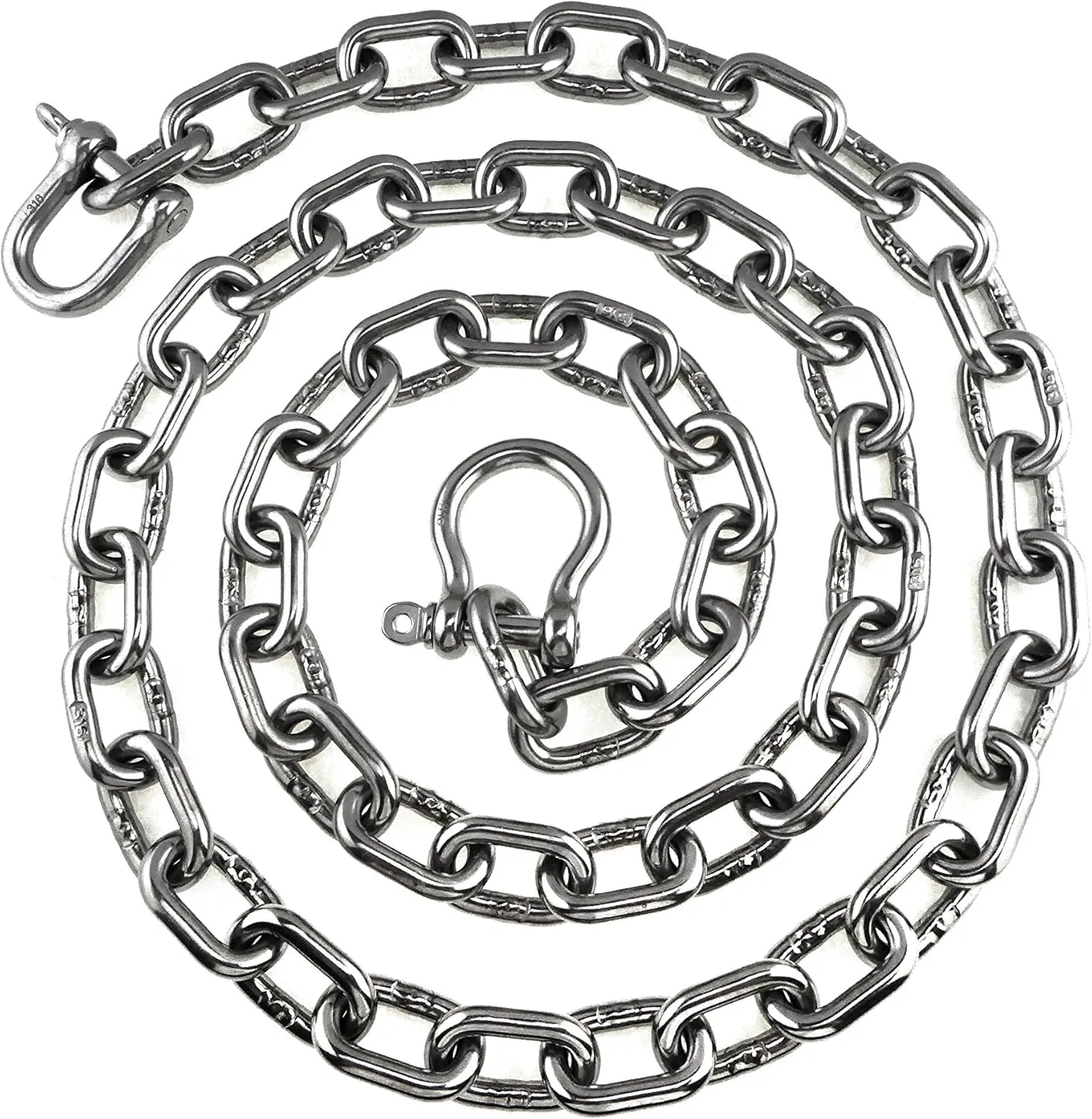 US Stainless Stainless Steel 316 Anchor Chain 5/16" or 8mm by 6' Long Bow and D Shackle Combo